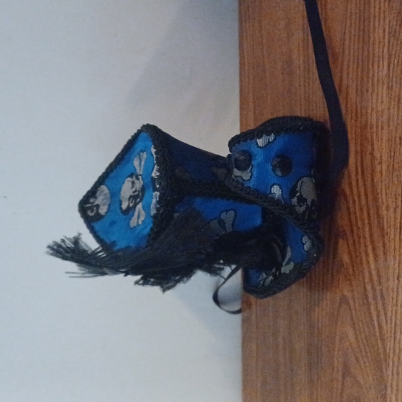Bubbles and Frown Royal Blue and Black brocade skull mini top hat - Picture 3 of 7